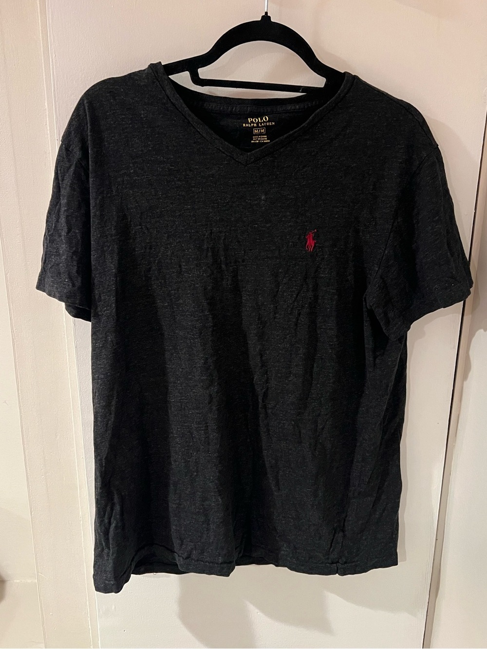 Polo by Ralph Lauren Black V-Neck Tee with Red Embroidery